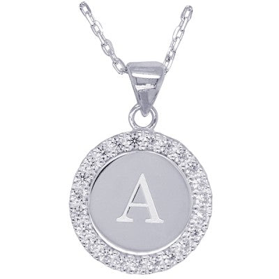 Disc Stone Set Initial Pendant with 50cm Sterling Silver Chain