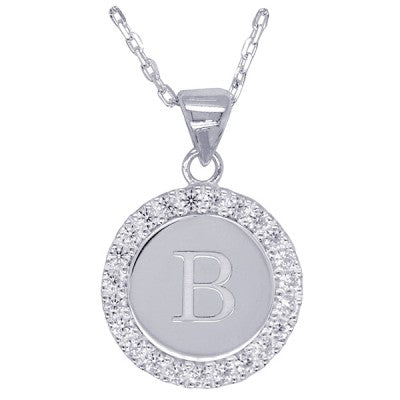 Disc Stone Set Initial Pendant with 50cm Sterling Silver Chain
