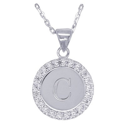 Disc Stone Set Initial Pendant with 50cm Sterling Silver Chain