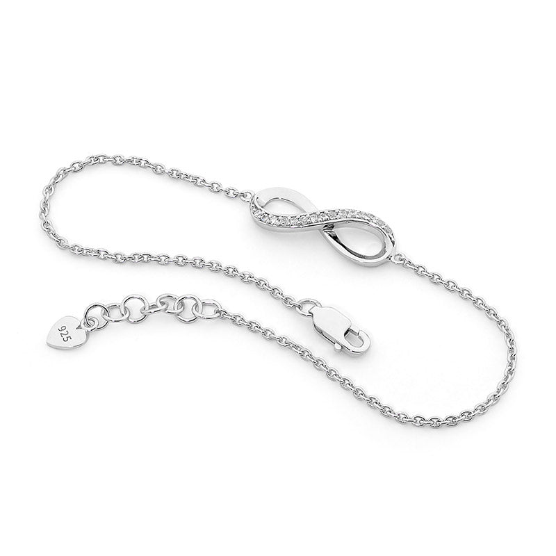 Ellani Sterling Silver Infinity Bracelet with CZ B185S