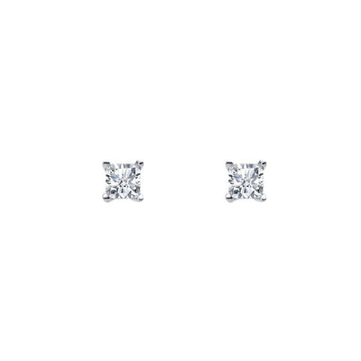 Ellani E133 Sterling Silver Square CZ Stud Earrings Four Claw