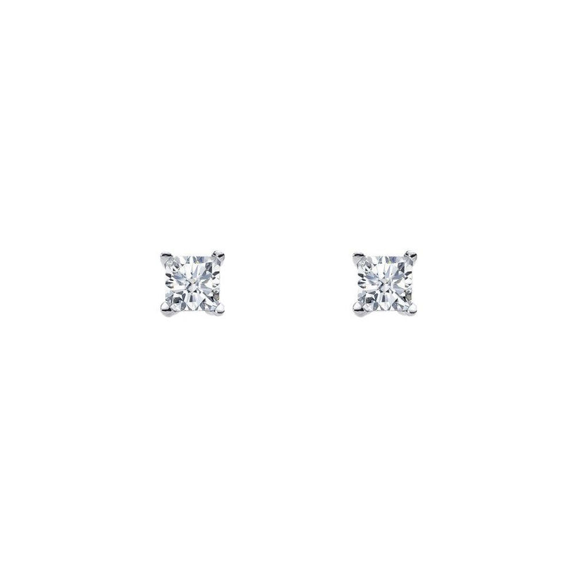 Ellani E133 Sterling Silver Square CZ Stud Earrings Four Claw