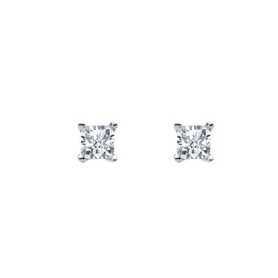 Ellani E133 Sterling Silver Square CZ Stud Earrings Four Claw