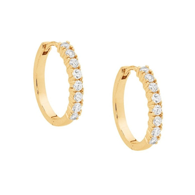 Ellani Sterling Silver Round Hoop Earrings with CZ & Yellow Gold Plate E391G