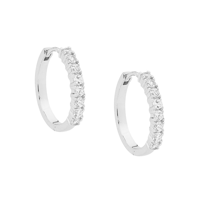 Ellani Sterling Silver Round Hoop Earrings with CZ E391S