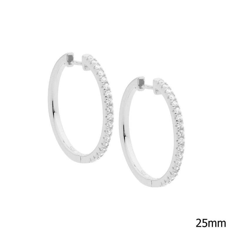Ellani Sterling Silver Hoop Earrings w CZ E519S