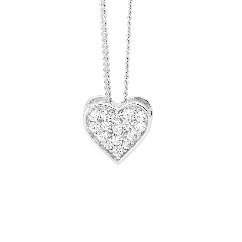 Ellani Sterling Silver CZ Pavé Set Heart Pendant P749S