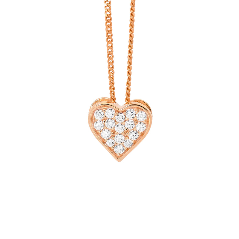 Ellani Sterling Silver Heart Pendant with Pavé Set CZ & Rose Gold Plate P749R