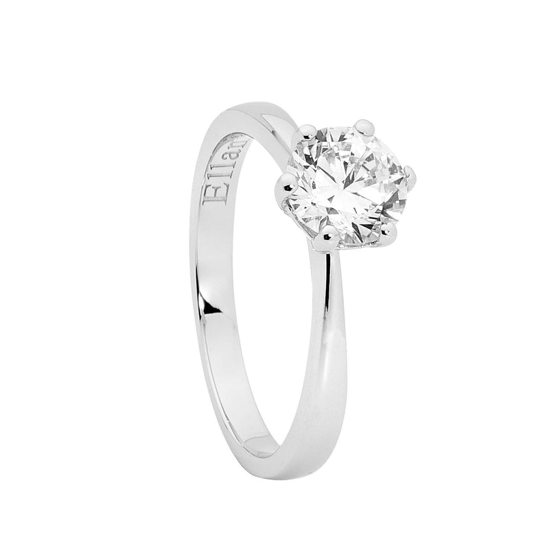 Ellani Sterling Silver Six Claw 7mm CZ Ring R468