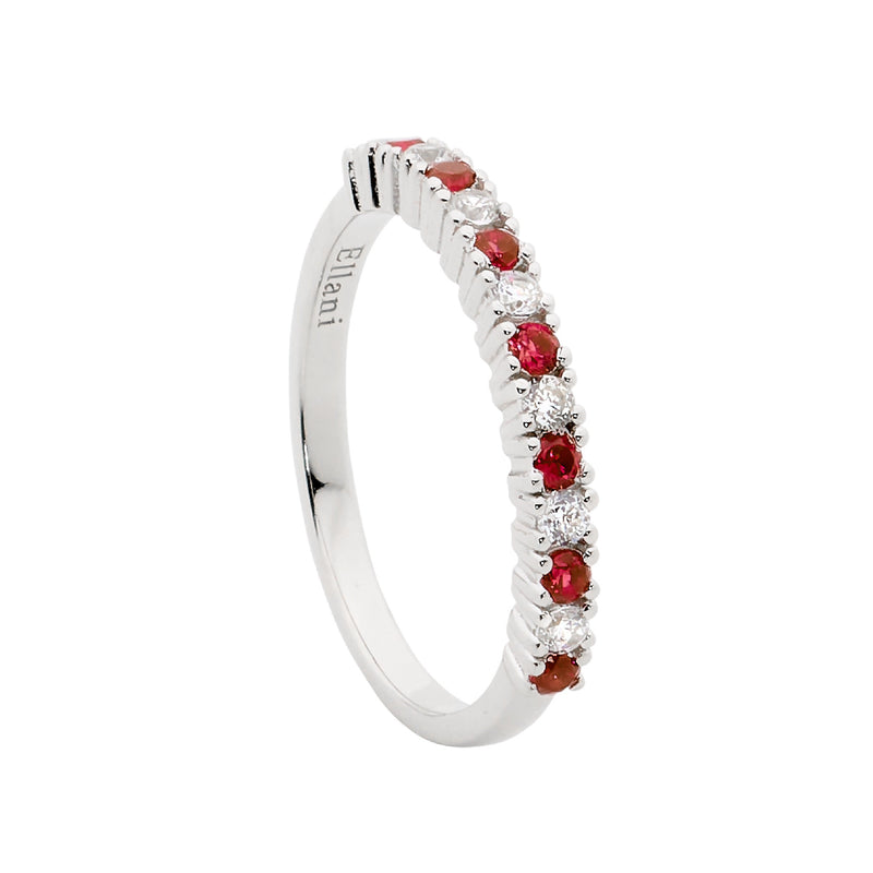 Ellani Sterling Silver Single Row White and Red CZ Ring R497RD