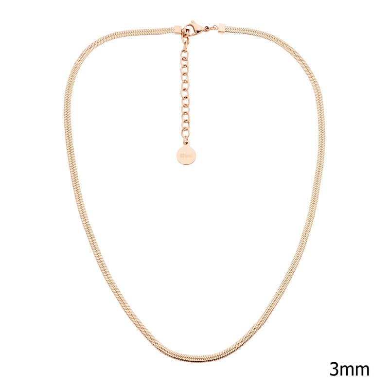 Ellani Stainless Steel 3mm Herringbone Chain with Rose Gold Plate SP126R