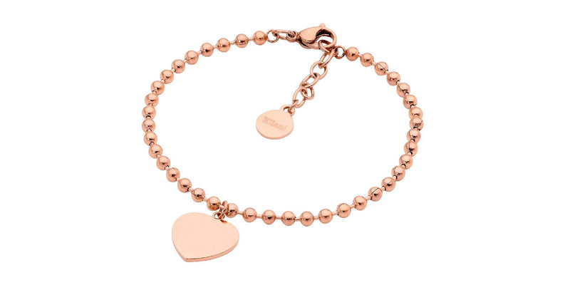 Ellani Stainless Steel Ball Chain Bracelet with flat Heart & Rose Gold Plate SB195R
