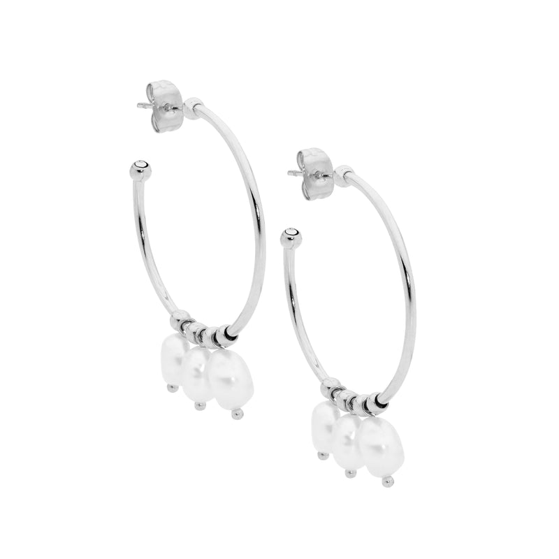 Ellani Stainless Steel Hoop Earrings with Baroque Pearls SE226S