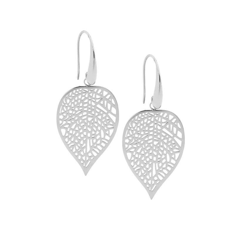 Ellani Stainless Steel Leaf Drop Earrings SE237S