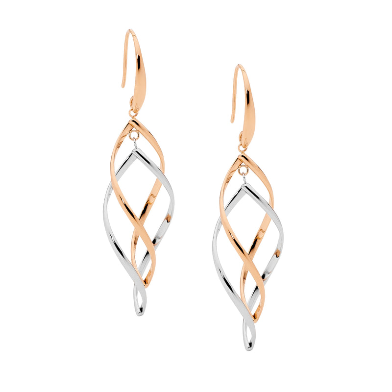 Ellani Stainless Steel Open Double Twist Drop Earrings Rose Gold IP Plating SE246R