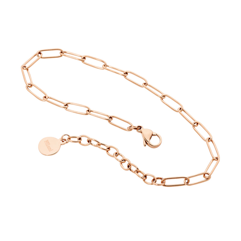 Ellani Stainless Steel Paperclip Bracelet w Rose Gold IP Plate SB204R