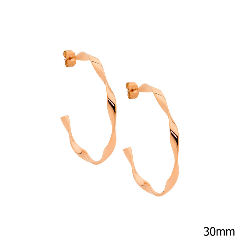 Ellani Stainless Steel Small Twist Hoop Earrings Rose Gold IP SE230R-3