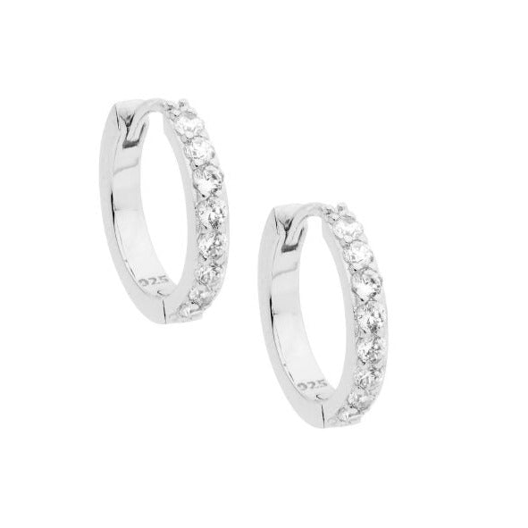 Ellani Sterling Silver 15mm Hoop Earrings With CZ E512S