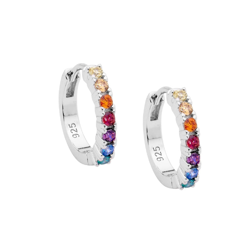 Ellani Sterling Silver Small Rainbow Hoops E524M