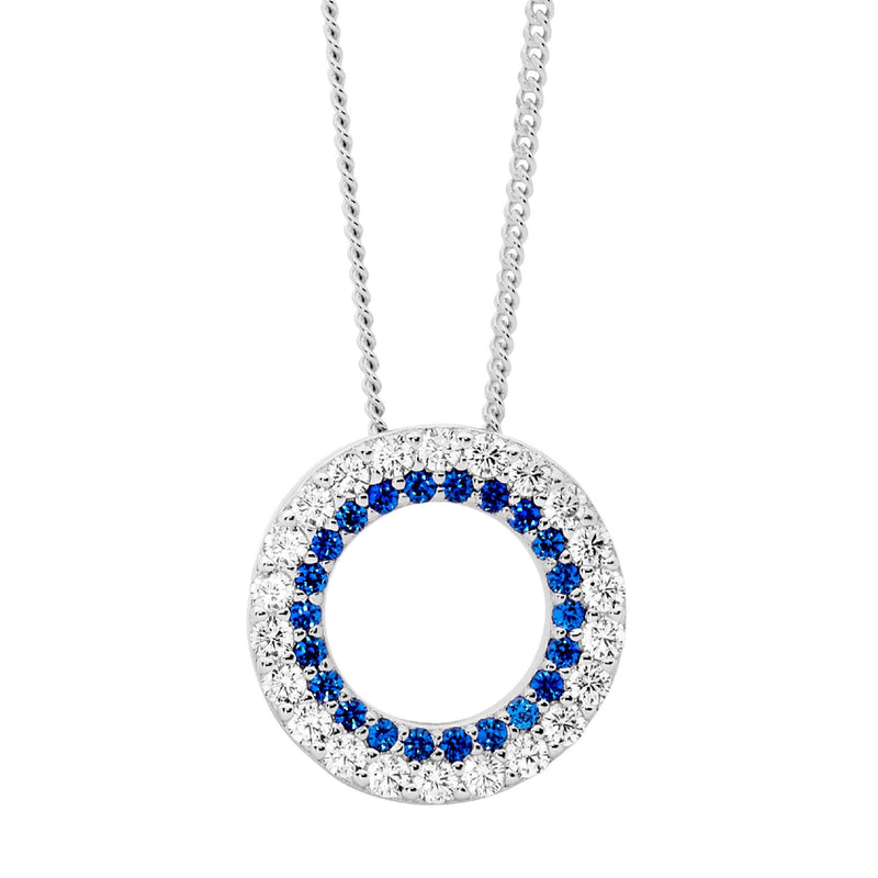 Ellani Sterling Silver Blue & White CZ Open Circle Pendant P865DB