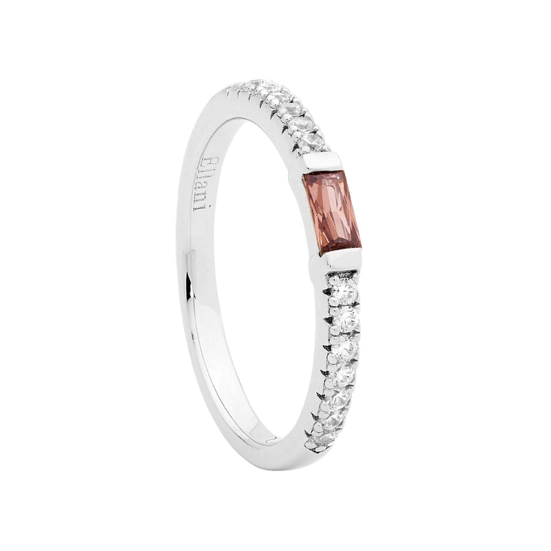 Ellani Sterling Silver CZ Band w Rhodolite Baguette CZ Ring R510RH