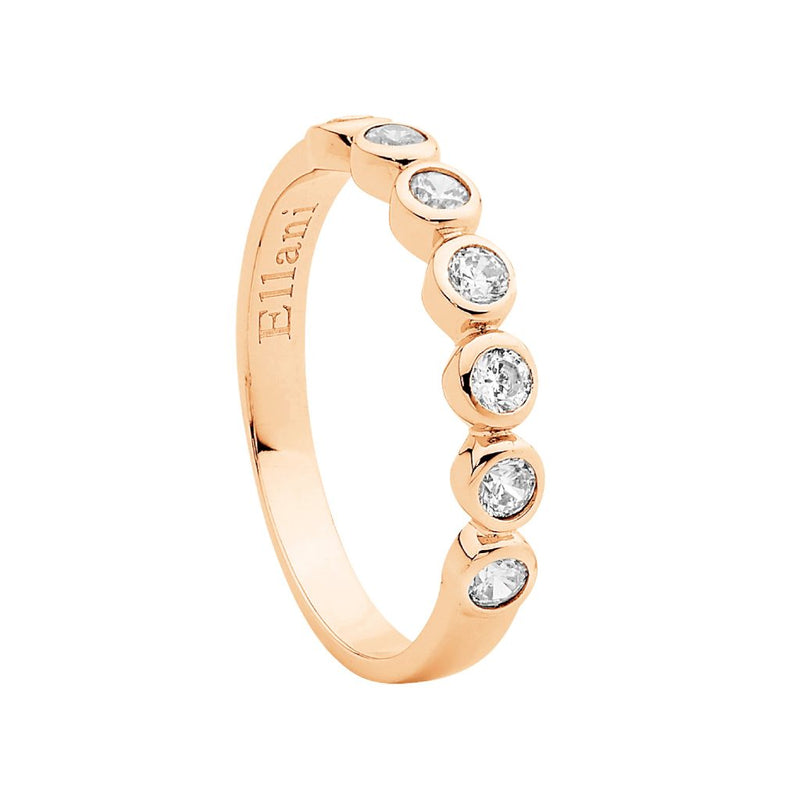 Ellani Sterling Silver CZ Bezel Set Ring with Rose Gold Plating R505R