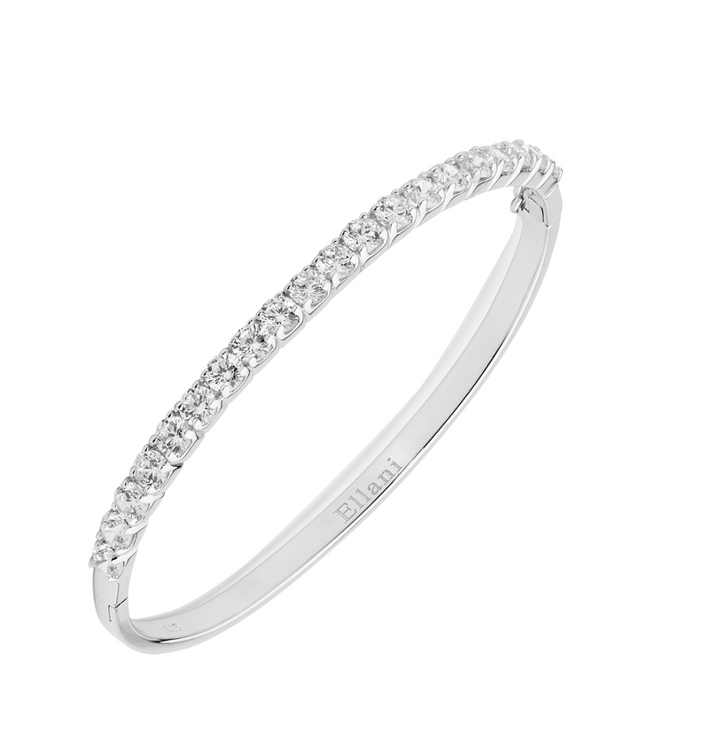 Ellani Sterling Silver CZ Claw Set Hinged Bangle B224