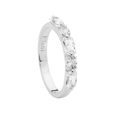 Ellani Sterling Silver CZ Round & Baguette Ring R512S