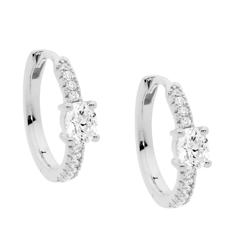 Ellani Sterling Silver CZ Set Hoop Earrings E564S