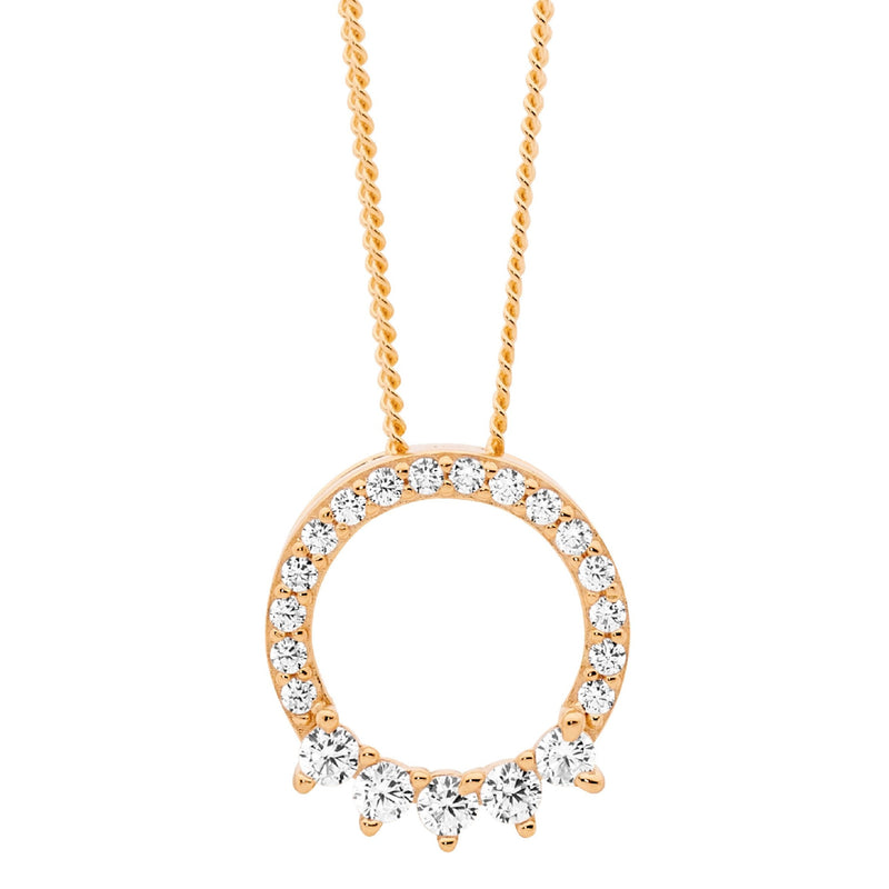 Ellani Sterling Silver CZ Set Open Circle Pendant Rose Gold Plating P862R