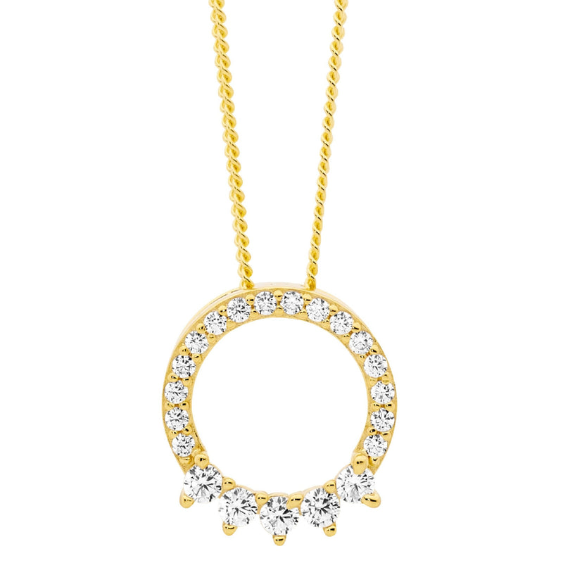 Ellani Sterling Silver CZ Set Open Circle Pendant Yellow Gold Plating P862G