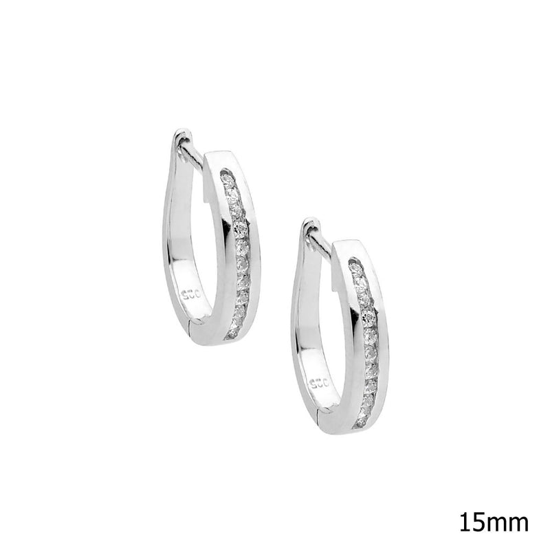 Ellani Sterling Silver Half Round Earrings with CZ  E251S (15mm)