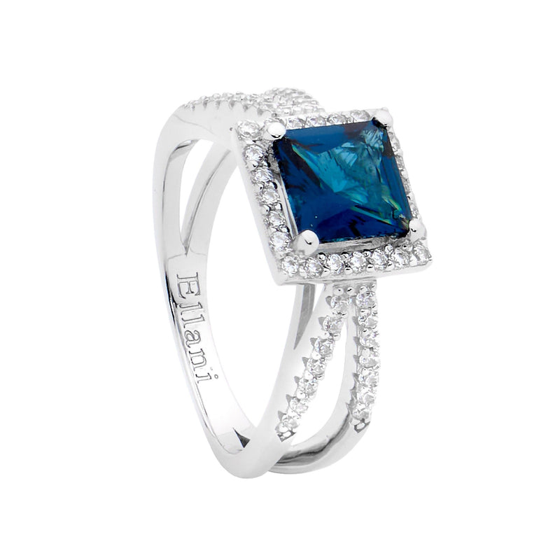 Ellani Sterling Silver London Blue Princess Ring R493LB