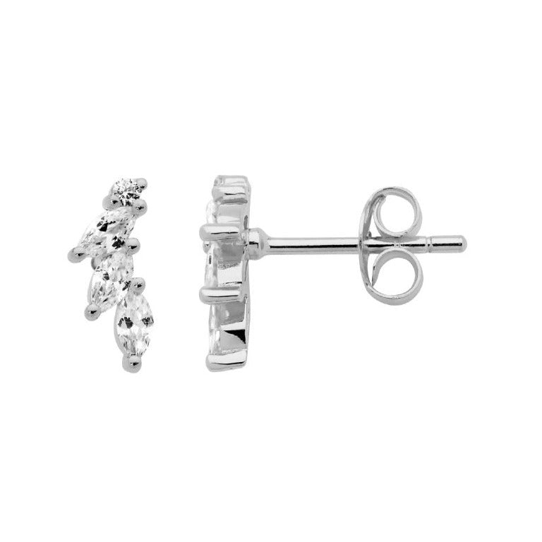 Ellani Sterling Silver Marquise and CZ Stud Earrings E555S