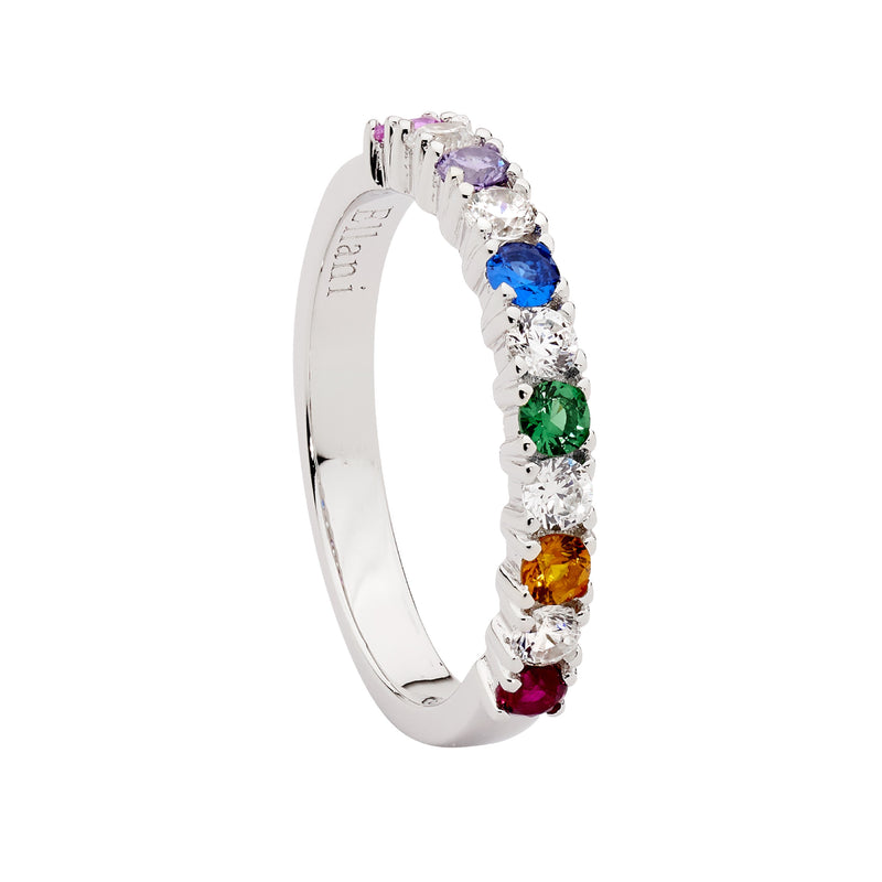 Ellani Sterling Silver Multi Colour CZ Ring R513S