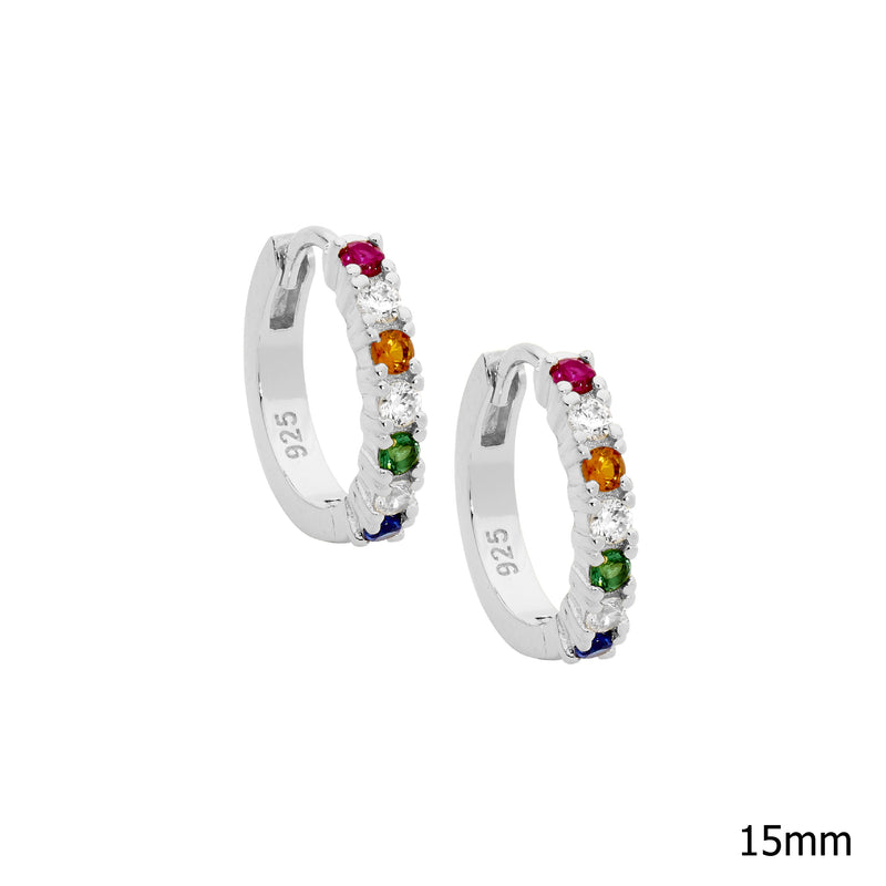 Ellani Sterling Silver Multi Colour CZ Set Hoop Earrings E590S