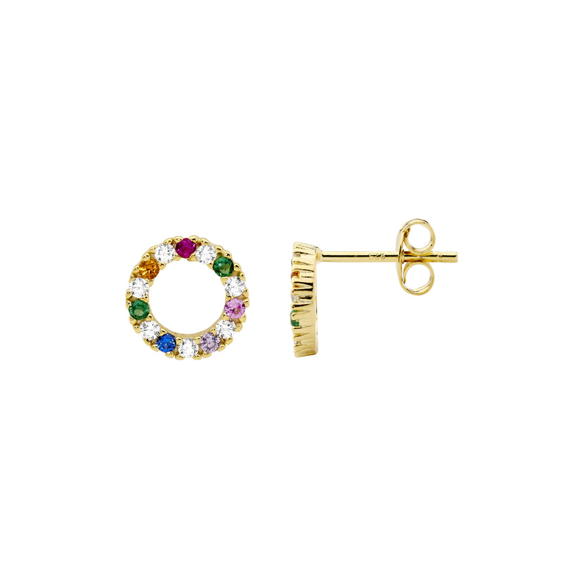 Ellani Sterling Silver Multi Colour CZ Set Open Circle Earrings w Gold Plating E591G