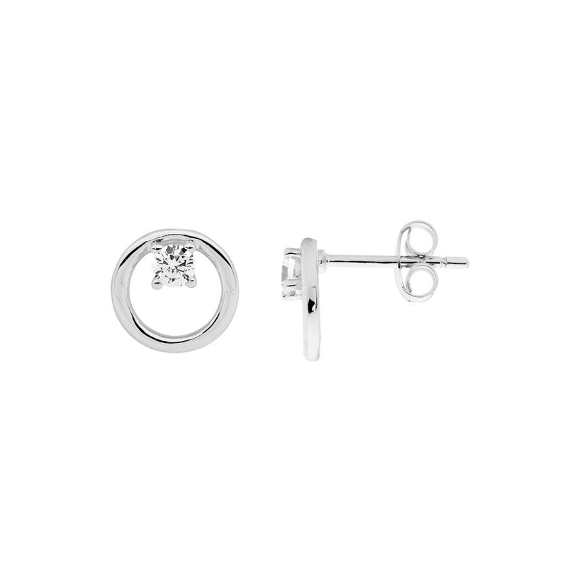 Ellani Sterling Silver Open Circle Stud Earrings w CZ E554S