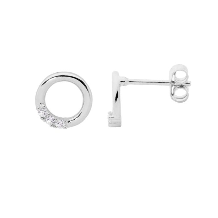 Ellani Sterling Silver Open Circle Earrings Set w CZ E530S