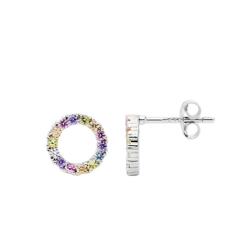 Ellani Sterling Silver Open Circle Stud Earring with Pastel Colour CZ E528P