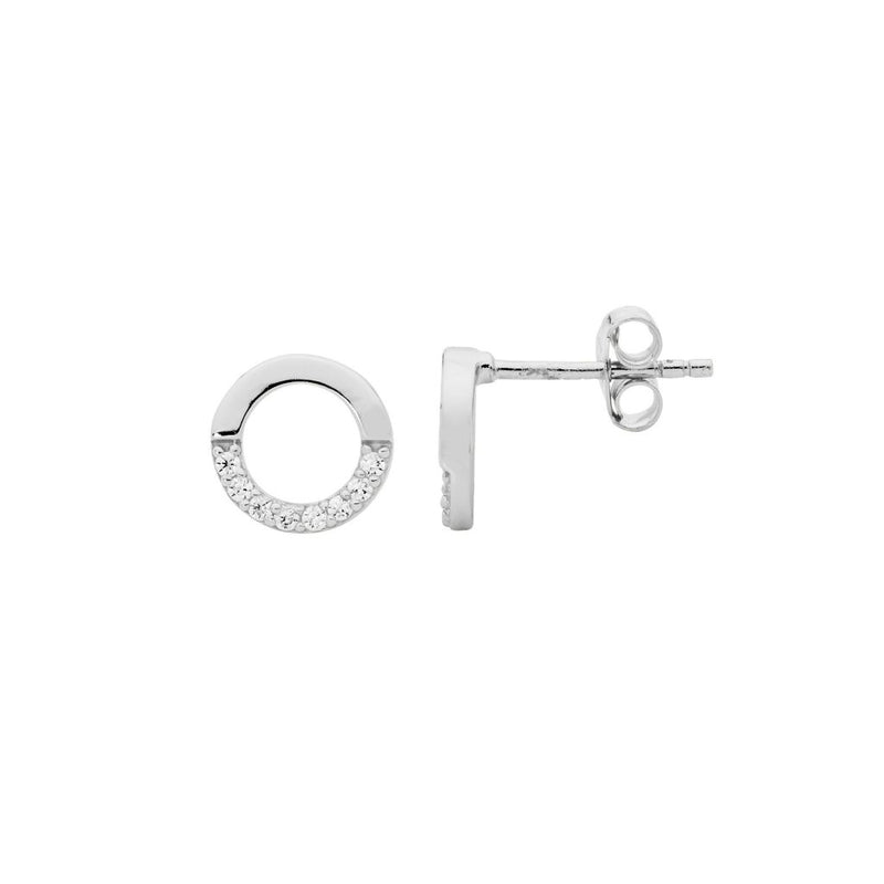 Ellani Sterling Silver Open Circle Stud Earrings w CZ E515S