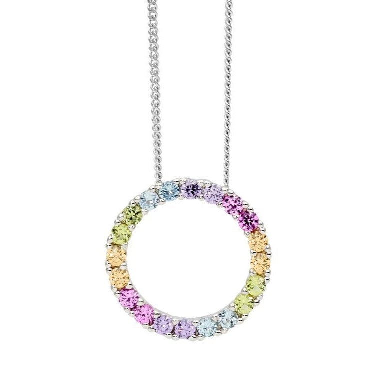 Ellani Sterling Silver Pastel Colour CZ Open Circle Pendant P832P