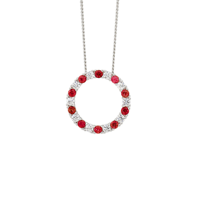 Ellani Sterling Silver Red & White CZ Open Circle Pendant P838RD