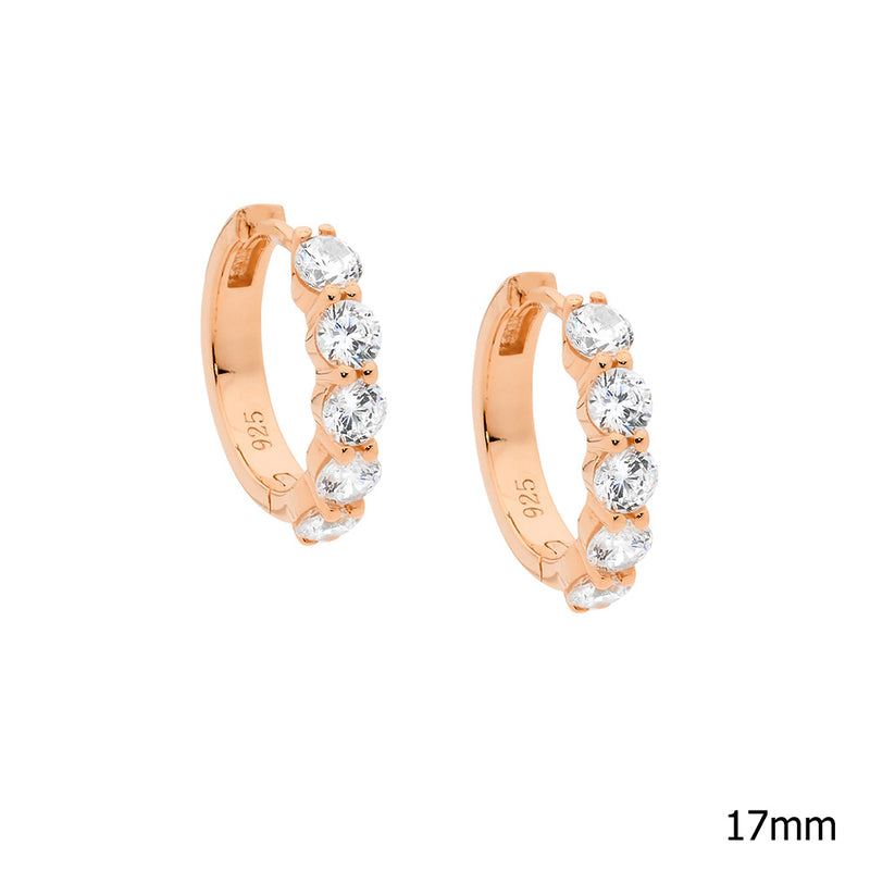 Ellani Sterling Silver Rose Gold Plated CZ Set 16mm Hoop Earrings E540R