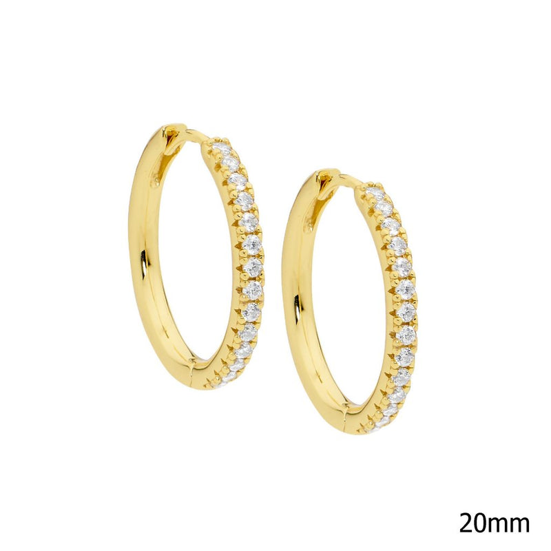 Ellani Sterling Silver Round Earrings Yellow Gold Plate Set w CZ E527G
