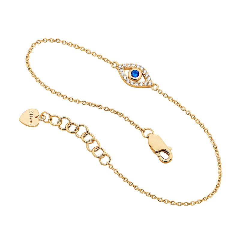 Ellani Sterling Silver White and Blue CZ Set Evil Eye Bracelet w Gold Plating B223G