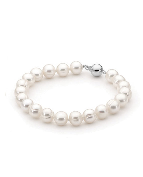 Ikecho White Circle Freshwater Pearl Bracelet 8/9MM Stainless Steel Clasp 19cm "Cyra"