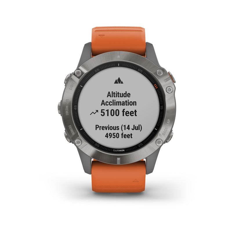 Garmin fēnix® 6 Sapphire Edition - Titanium with Orange Silicone Band 010-02158-15