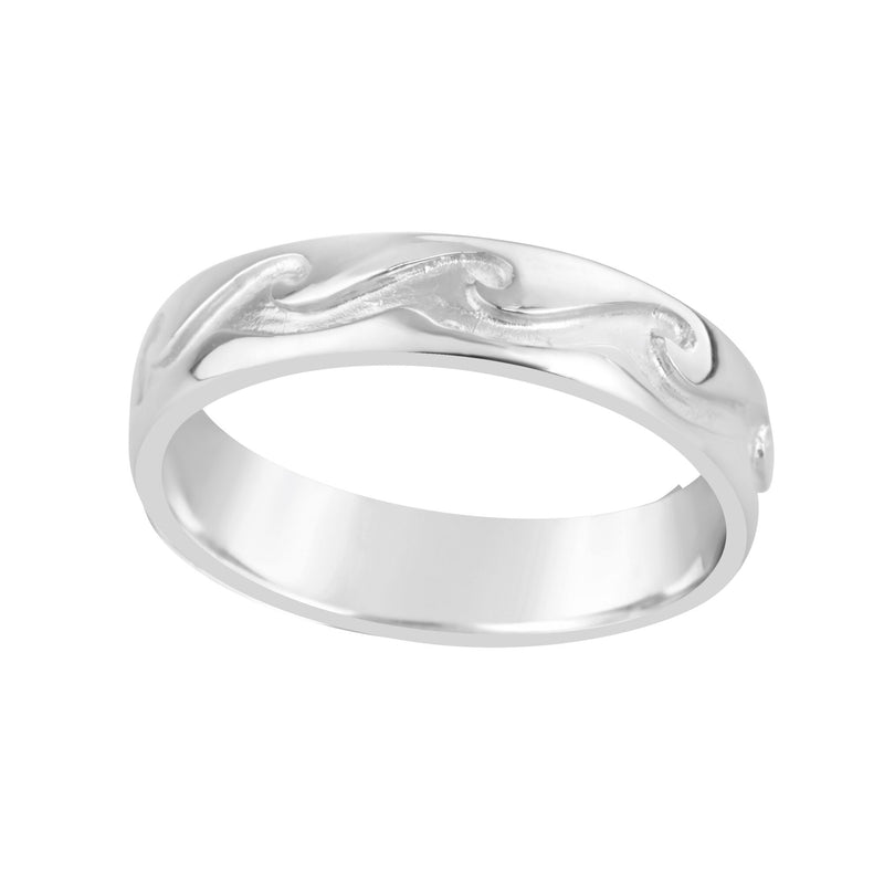 Gents 9K White Gold Textured Wave Design Ring Q77B