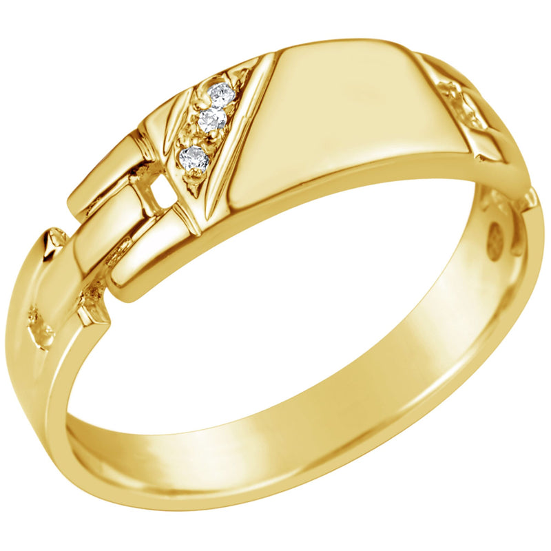 Gents 9K Yellow Gold Diamond Set Link Band Design Ring Q71